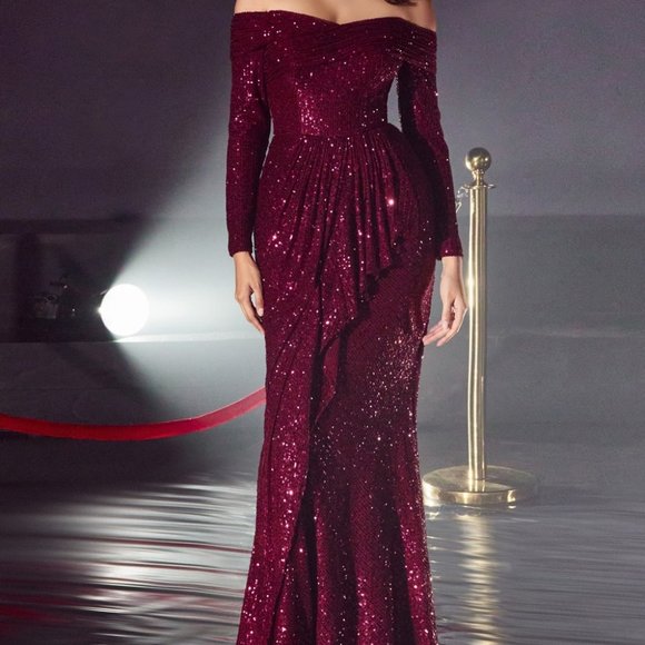 Cinderella | Dresses | Sequin Off The Shoulder Long Sleeve Gown Mother Of  Bride Prom Party Dress Cd35 | Poshmark